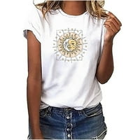 Ženske majice na rasprodaji Modne Ležerne majice s printom slova mjesec i sunce bez rukava s okruglim vratom bijela