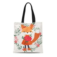 Canvas vrećica ugrađena tote namirnica torbe vintage svijetlo plava i ružičasta divlji cvjetni list uzorka lisica