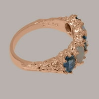 Ženski prsten od ružičastog zlata 14k britanske proizvodnje s prirodnim safirom i opalom-opcije veličine-veličina