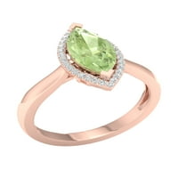 Imperijalni dragulj 10K ružičasto zlato markiza rezano zeleno ametist ct tw dijamant halo ženski prsten