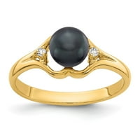 14K žuti zlatni prsten traka Pearl & Diamond Monga, Veličina 9