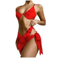 Ženske ljeto seksi tri bikini ispisana s korežnim kostimima s podstavljenim trokutom kupaći kostim crveni m