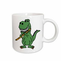 3; slatka smiješna zelena majica dinosaura koji svira flautu iz crtića-keramička šalica, 11 oz