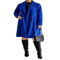 Elegantni jednobojni kaputi u Kraljevsko plavoj boji s reverima i dugim rukavima Plus veličine