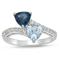 Brilliance Sterling Silver Original Blue Topaz i stvorio bijeli prsten za zaobilazno safir