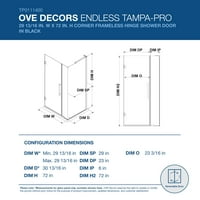 OVE Decors Tampa-Pro 29- in. W in. H Pravokutni kutni tuš za tuširanje s okretnim okvirima bez tuša u crnoj boji