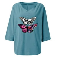 Flowy udoban plus vrhovi veličine za žene pamučno lane duge košulje košulje dugih rukava s leptirom leptira grafički