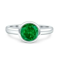 Okvir postavljen okrugli prsten simuliran zeleni smaragdni cz sterling srebro