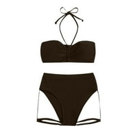 Ženski Casual jednobojni bikini s naramenicama s visokim strukom, pogodan za zabave na plaži i zabave na bazenu