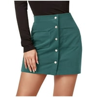 Ženske suknje modno ženske gumb Zipper Visoki struk Uski čvrsti džep retro suknja žene nabora, zelena