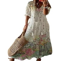 Ženska duga haljina u obliku dekoltea, maksi haljine s cvjetnim printom, ljetna sundress na plaži, ležerna putna