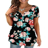Ženske plus veličine tunike vrhovi kratki rukavi casual cvjetni cvjetni henley majica m-4xl