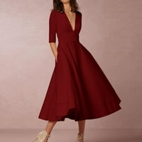 Ženske haljine u rasprodaji u prodaji, ženska modna ljetna seksi jednobojna haljina do sredine teleta s izrezom