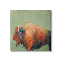 Stupell Industries živopisna bizona Viseće perje rog Sažetak Galerija slikanja kose zamotana platno za tisak zidne