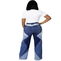 Pudcoco Women Blue casual traperice Zatvaranje gumba za zatvarač visokog struka Patchwork Labave hlače za casual