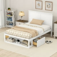 Drveni krevet na platformi u punoj veličini s ladicama i ormarićem za dječju sobu, bijeli