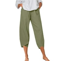 Ženske hlače Ležerne ljetne rastezljive lanene hlače visokog struka ravne široke ošišane hlače široke hlače za