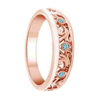 0. Okrugli filigranski zaručnički prsten s pola vječnosti od plavog safira u čvrstom ružičastom zlatu od 14 karata,