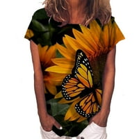 Majice s uzorkom leptira za žene, ljetne majice kratkih rukava s okruglim vratom, ležerna udobna tunika, široke