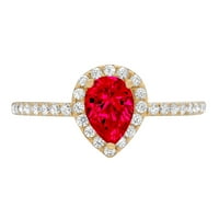 Crveni imitirani rubin u obliku kruške od 0,8 karata u žutom zlatu od 14 karata, vjenčani prsten s aureolom za