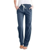 Casual rastezljive hlače za žene s džepovima za žene, jednobojne, široke, duge, široke hlače