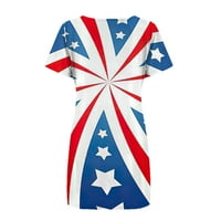 Ženska ljetna haljina 4. srpnja s printom američke zastave, Okrugli vrat, Bez rukava, lepršava midi ljuljačka