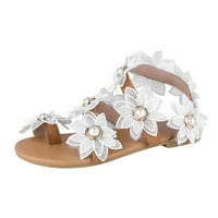 Fesfesfes Slandals za ženske dame casual cvjetni biserni biserni ravni sandali prsten s nožnim prstima cipele