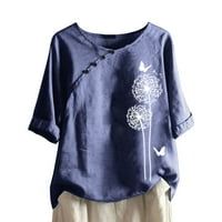 Borniu ženski ljetni pamučni platneni vrhovi gumb ležerna labava majica majice s kratkim rukavima