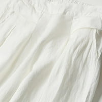 Puawkoer Women Culottes pamučna posteljina široka noga Palazzo hlača Elastična struka Capri hlače s džepovima