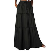 Duge suknje za žene, ženske casual udobne elastične elastične visoke struke naplaćene rupice čvrste s džepovima