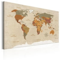 Karta svijeta na rastegnutom platnu-karta svijeta: bež šik-rastegnuta i uokvirena umjetnost spremna za vješanje