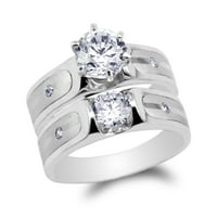 Žene 14K bijelo zlato set Okrugli CZ zaručnički prsten zaručnički prsten Veličina 4-10