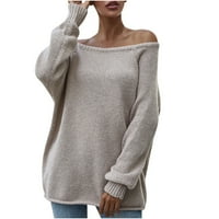 Ženski pripijeni džemper s okruglim vratom, labav, jednobojan, temperamentan, dugih rukava, Bez naramenica, seksi