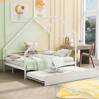 Drveni kućni krevet pune veličine s dva odvojena kreveta u bijeloj boji