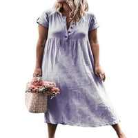 Ženska haljina košulje veličine plus s kratkim rukavima od pamuka i lana na kopčanje ležerna lepršava duga haljina
