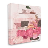 Stupell Industries Fashionista Reading With Dog Pink Room Unutrašnjost Zidna umjetnost, 20, Dizajn Ziwei Li