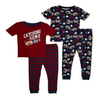 Wonder Nation Baby and Toddler Boy kratki rukav Snug-Fit pidžama, set hlača od 4 komada, veličine 12m-5T