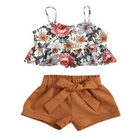 Ljetna odjeća za djevojčice, Crop Top bez rukava s naramenicama i volanima + kratke hlače, ljetna odjeća