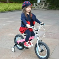 Dječji bicikl za dječake i djevojčice u mat ružičastom gumbu s naslonom za noge i kotačima za vježbanje
