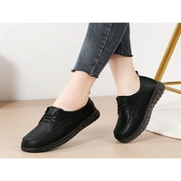 Wooving ženske casual cipele čipka up kožna cipela ne klizani stanovi lagani loaferi voze radovi crni 5