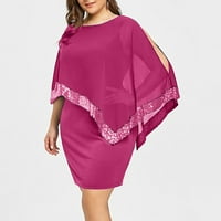 Ženska haljina s ramena Plus size asimetrična šifonska haljina sa šljokicama Bez naramenica ružičasta, e-mail