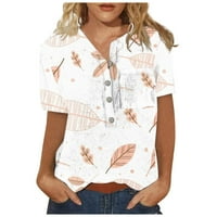 Ženski vrhovi s V-izrezom grafički otisci bluze modne žene ljetne majice kratkih rukava tunika narančasta 3xl