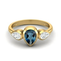 1. Okvir od kruške London Blue Topaz Sterling Silver Gold, tri kamena ženska Zaručnička prstena