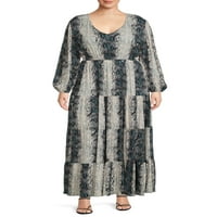 Romantična ciganska žena plus veličine slojeve V-izreza maxi haljina