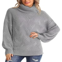 Ženska jesenska odjeća-džemper s visokim vratom, modni jednobojni pleteni puloveri s dugim rukavima, pleteni vrhovi,