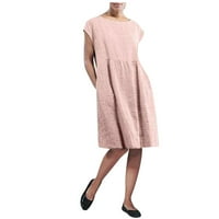 Košulja duge haljine za žene kapica rukava Ljetna haljina solidna kaftan pamučna posteljina casual maxi haljina