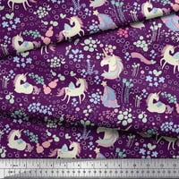 Soimoi ljubičasta pamučna patka tkanina jednorog i cvjetni otisak šivaći tkanina