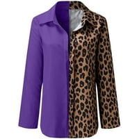 Puntoco plus veličina dugih rukava za čišćenje ženskog leoparda print dugi rukavi košulje s V-izrezom rolajući