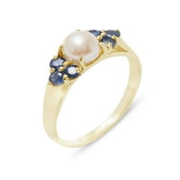 Britanci su napravili 18k žuto zlato kultivirani Pearl & Sapphire Womens Cluster Ring - Veličina Opcije - Veličina