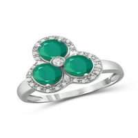 1. Smaragdni dragi kamen u karatu i prsten od srebra od 3 kamena s bijelim dijamantom u karatu